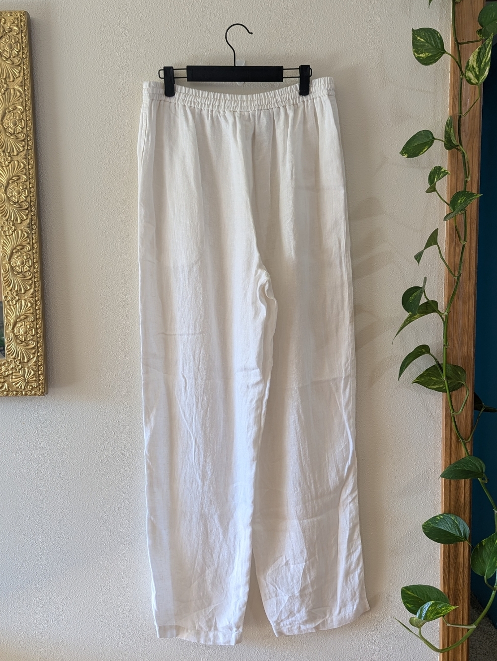 White Wide Leg Linen Pants - Picture 4 of 6